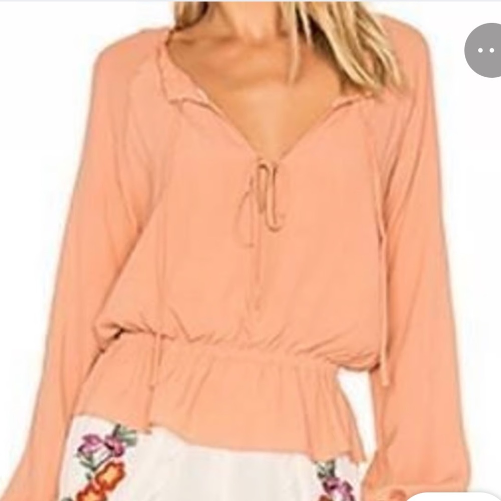 Lovers + Friends Peach Peplum Long Sleeve Blouse